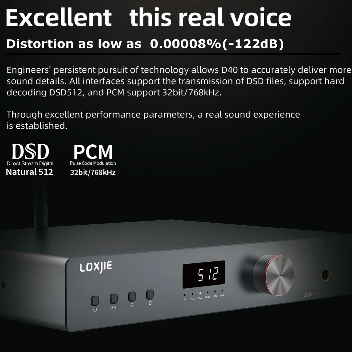 Loxjie D40 Premium wzmacniacz HiFi słuchawek z 2xES9068AS-Chip, obsługuje wejście USB/Optyczne/Koncentryczne/AES (EBU)/I²s