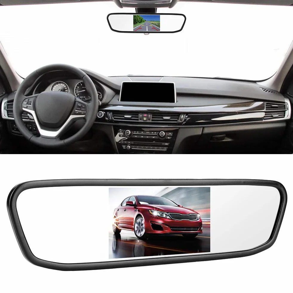 4,3-calowy Monitor HD TFT-LCD w Lusterku Wstecznym, Ekran Monitora Samochodowego 480 H X 272 V, Kamera Cofania w Lusterku Wstecznym Samochodu, 12 V, 2 Kanały Wejścia Wideo