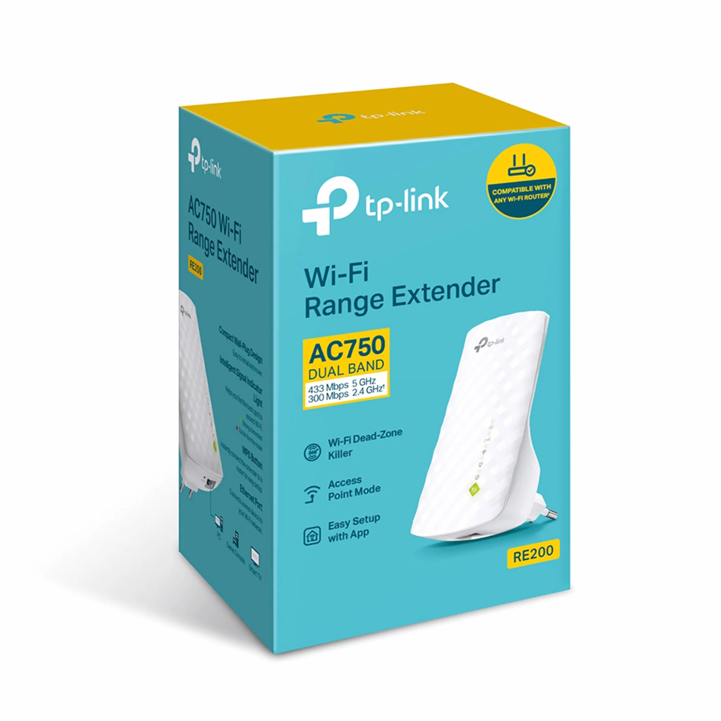 TP-Link RE200 – Wzmacniacz zasięgu Wi-Fi AC750, Dual Band 2.4GHz i 5GHz, wskaźnik sygnału, WPS, wtyczka ścienna – zwiększa zasięg Wi-Fi w domu