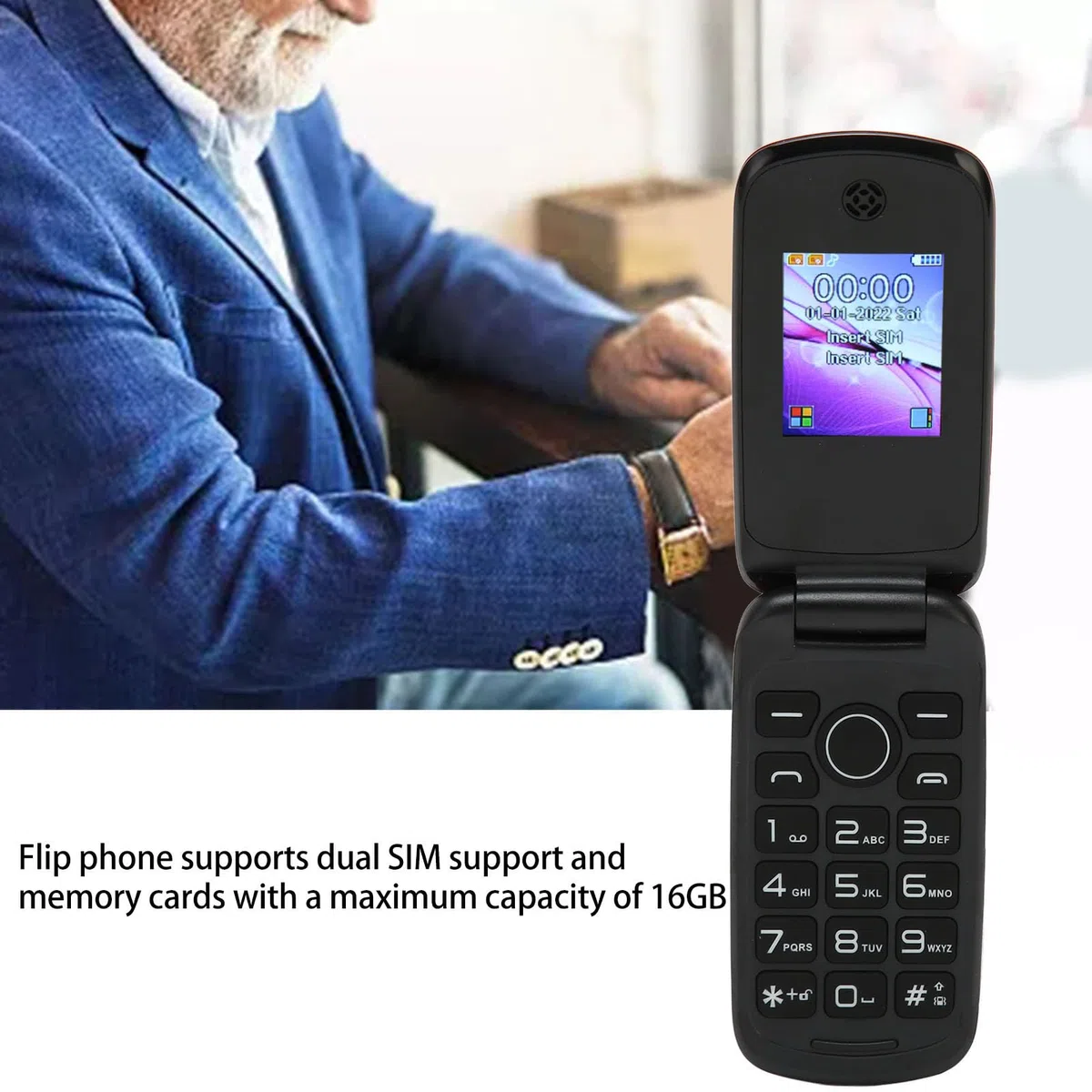 Telefon z klapką na Dwie Karty SIM z Kolorowym Ekranem 1,77 Cala, Mocnym Głośnikiem, baterią 1200 MAh, funkcją SOS, Dużymi Klawiszami i Diodami LED (Czerwony)