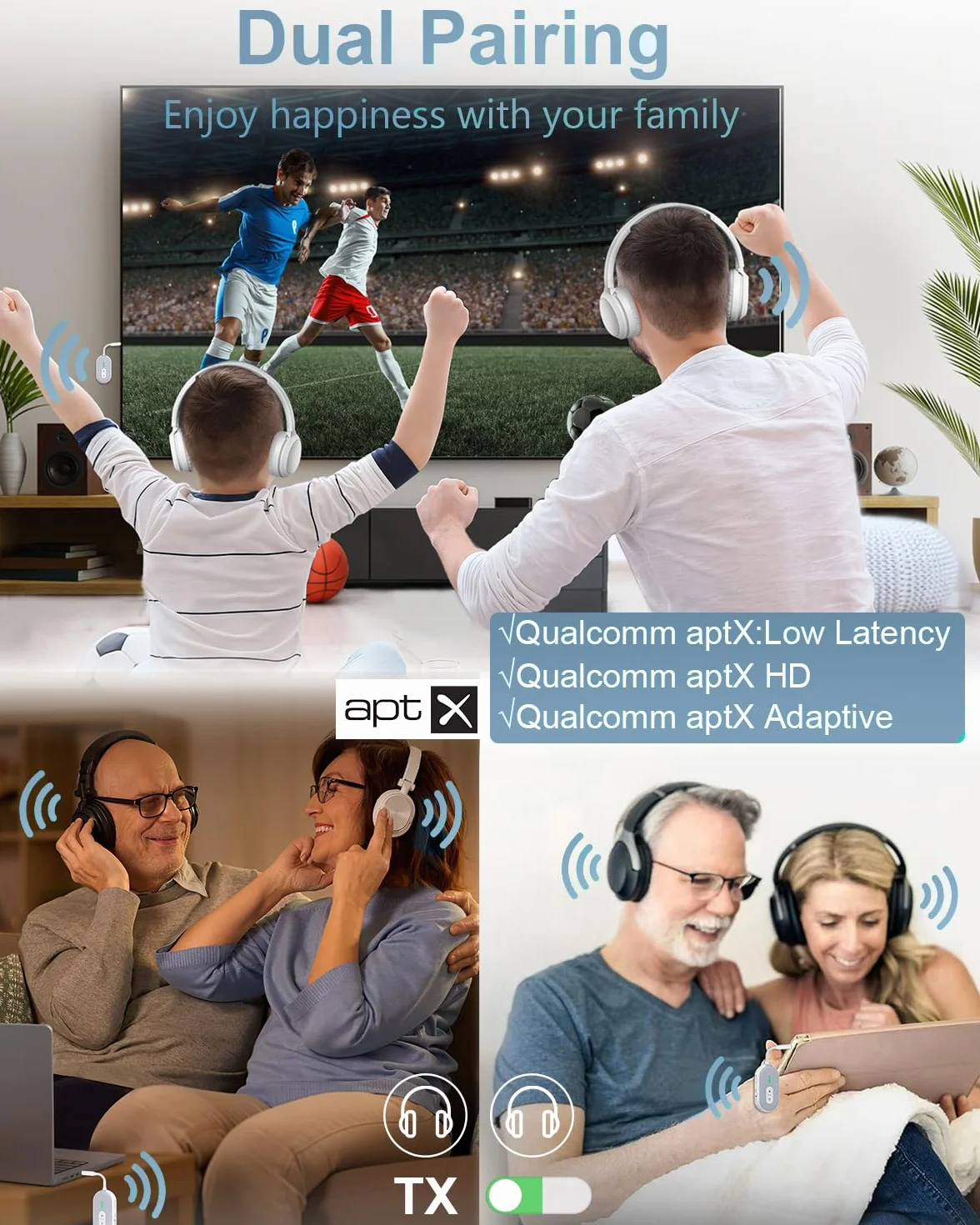 Bluetooth 5.3 Adapter 2 w 1, Jack 3,5 mm, Transmiter Bluetooth do 2 Słuchawek, Studia Fitness, Tabletów, Samochodów