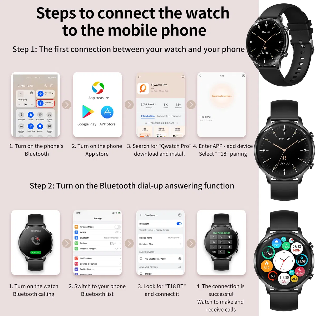 Smartwatch męski z funkcją telefonu, 2022 1,32" HD, ekran dotykowy, Bluetooth, IP67 Fitness Tracker SpO2, pulsometr, monitor snu, kalorie, Android iOS (czarny)
