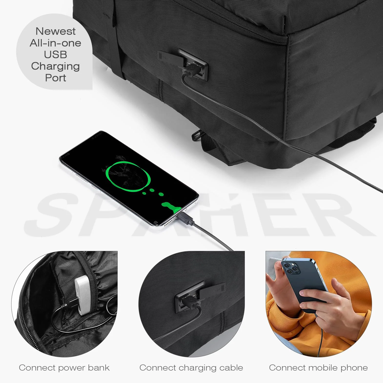 SPAHER Plecak podróżny kabiny samolotu 40 x 20 x 30 cm Wizzair Vueling Plecak na laptopa 15,6 Mężczyzna Duży plecak antykradzieżowy Kobieta Wodoodporny Bagaż podręczny Easyjet Plecak szkolny 25L