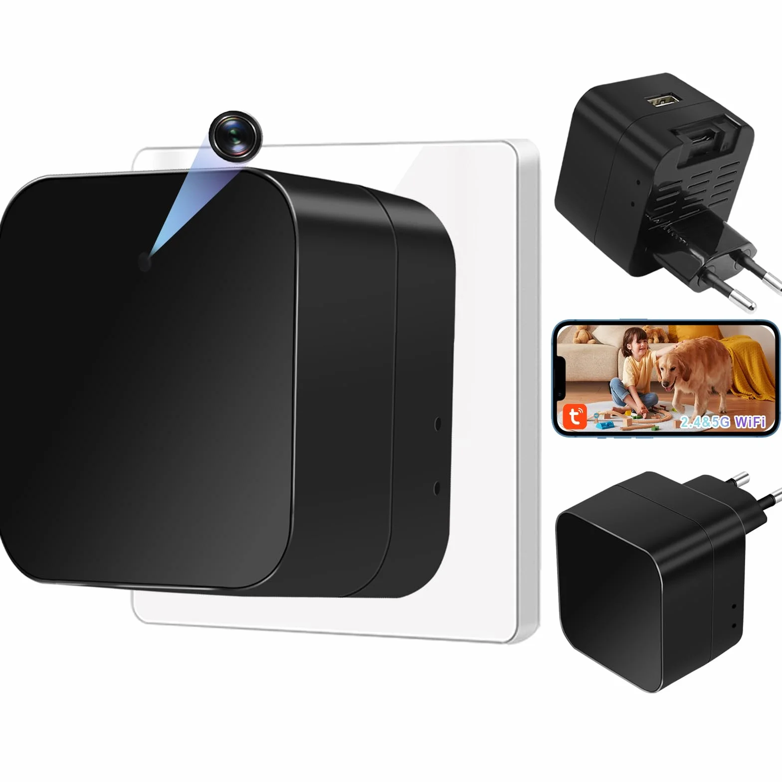 Kamera szpiegowska 5G WiFi, ukryta kamera w ładowarce USB | Mini kamera szpiegowska Wi-Fi 1080P, wykrywanie ruchu, nagrywanie w pętli, zdalne oglądanie - normy europejskie