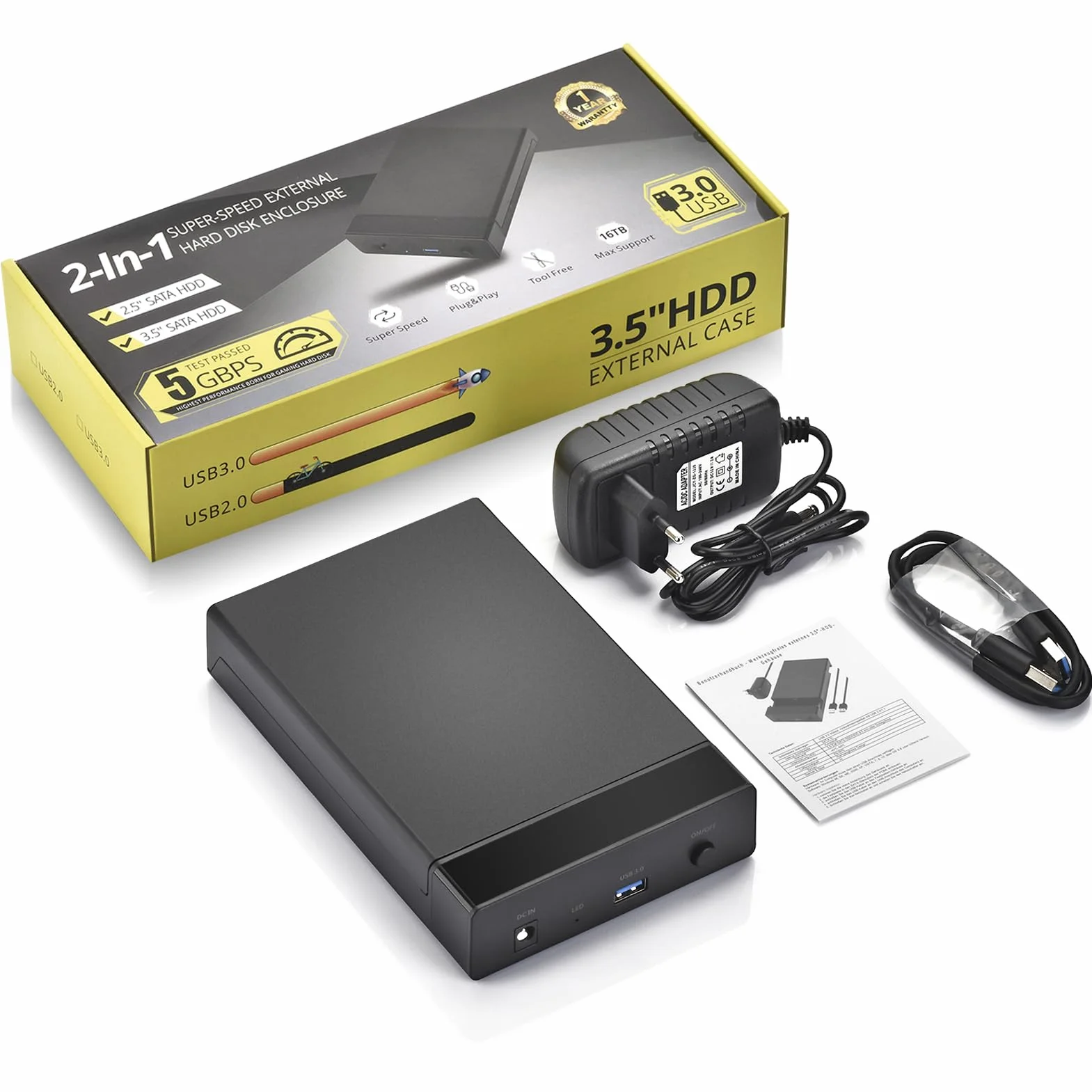 Stacja dokująca do dysków twardych, USB3.0 SATA HDD stacja dokująca do 2,5 i 3,5 cala SATA HDD/SSD, adapter dysków twardych 5 Gbps obsługuje UASP