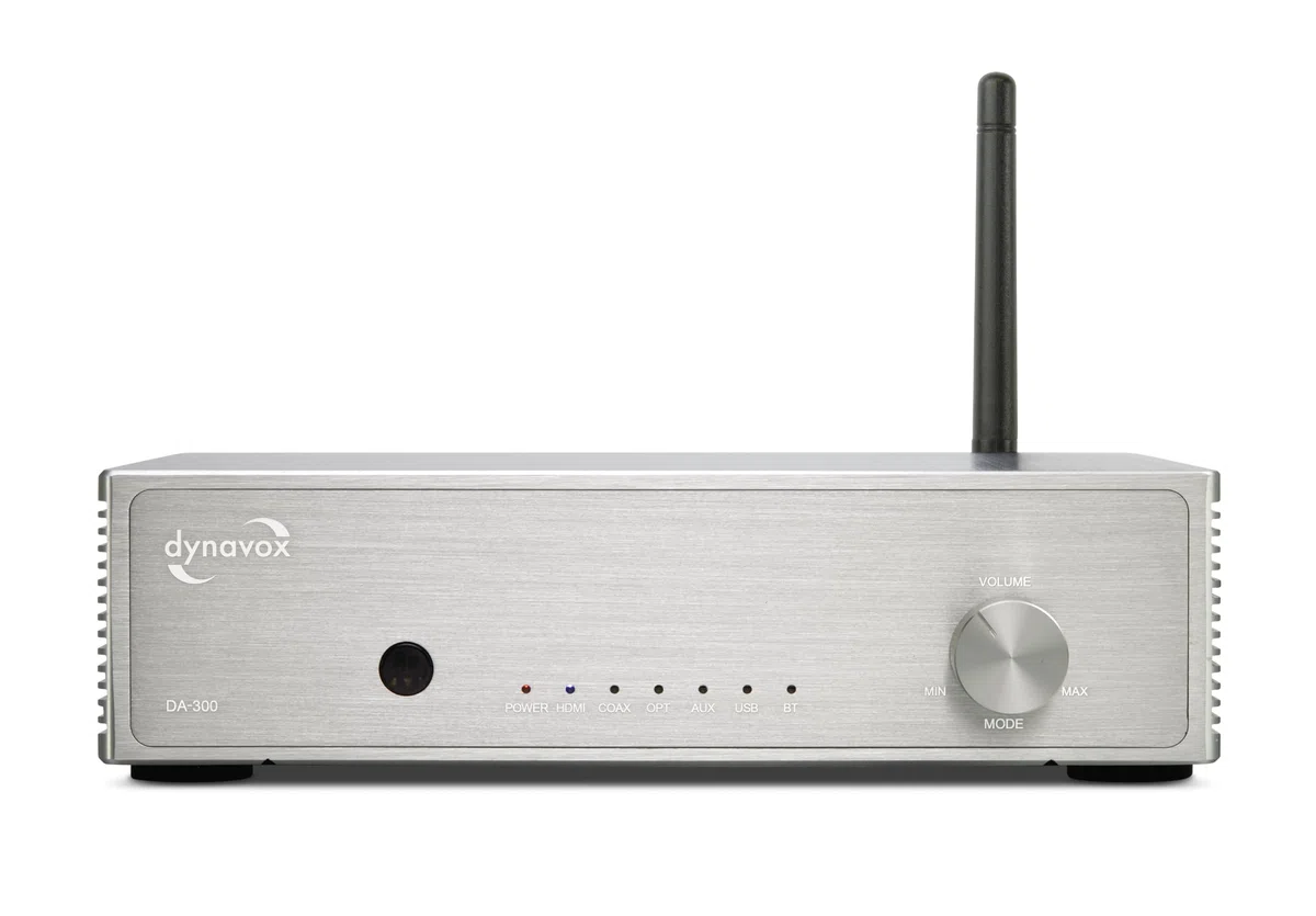 Dynavox DA-300 wzmacniacz HiFi, kompaktowy wzmacniacz cyfrowy klasy D stereo z HDMI ARC, BT 5.0, USB, optyczny i współosiowy, szlachetna obudowa aluminiowa, idealny do dźwięku TV i strumieniowego