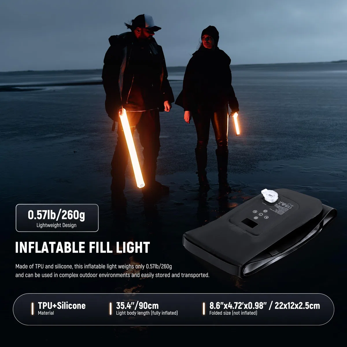 NEEWER GC21B ręczny pręt świetlny LED, 90 cm, Bi Color Portable Inflatable TPU Video Lighting, 2700-6500 K 1300 lx/0,5 m 12 efektów CRI95 2500 mAh, do studia fotograficznego, nagrywania wideo, GC21B