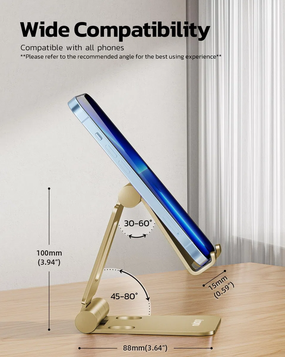 NULAXY Stojak na telefon na biurko, w pełni składany, regulowany uchwyt na telefon komórkowy, stacja dokująca, kompatybilna z iPhone 16, 15, 14, 13, 12, 11 Pro, Max, Xs Xr X 8, HUAWEI, Galaxy,