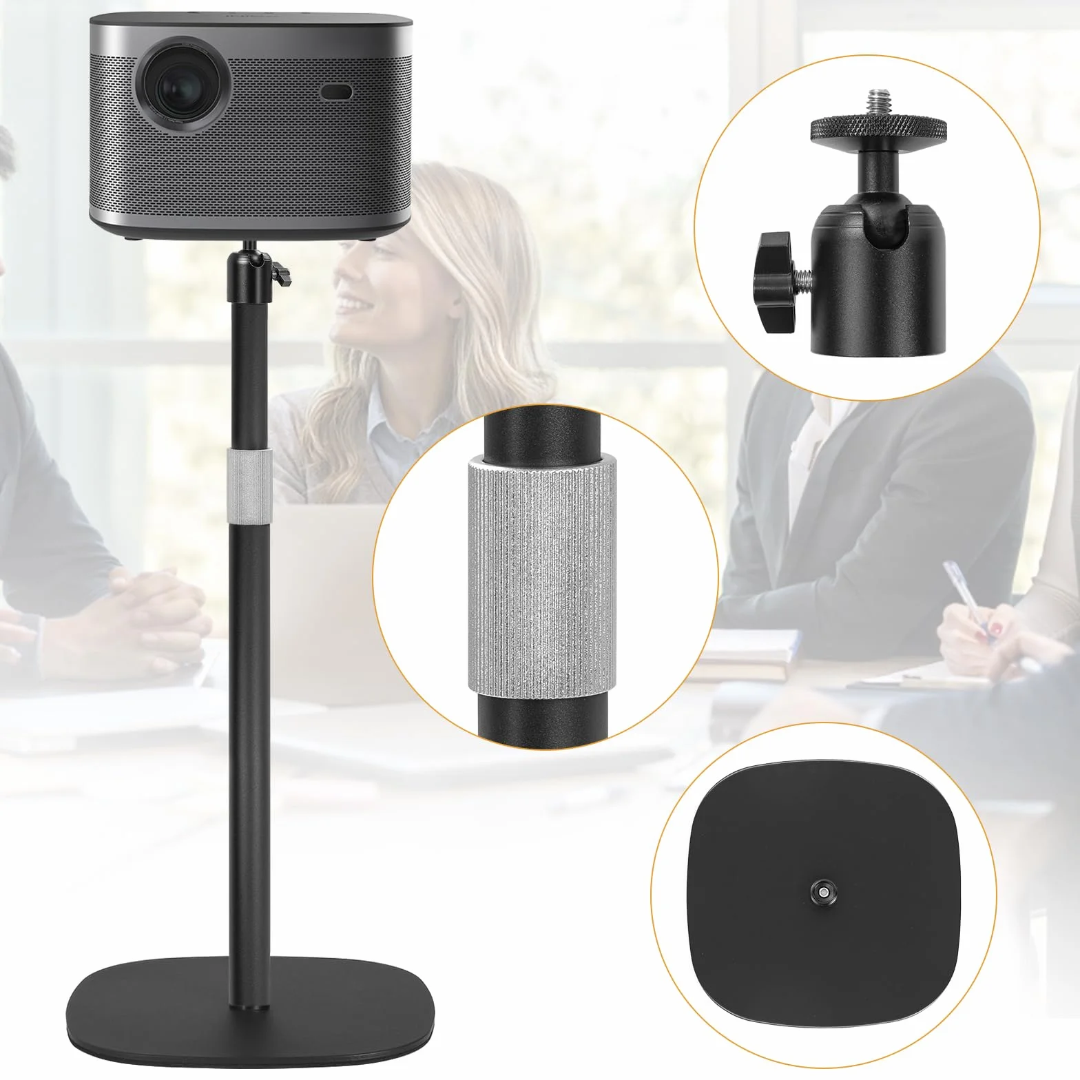 AKOZLIN Statyw podłogowy do projektora, regulacja wysokości od 16 do 47 cali, obracany o 360°, ze śrubą 1/4", kompatybilny z uchwytami na telefon komórkowy do kamer projektora, statywu podłogowego