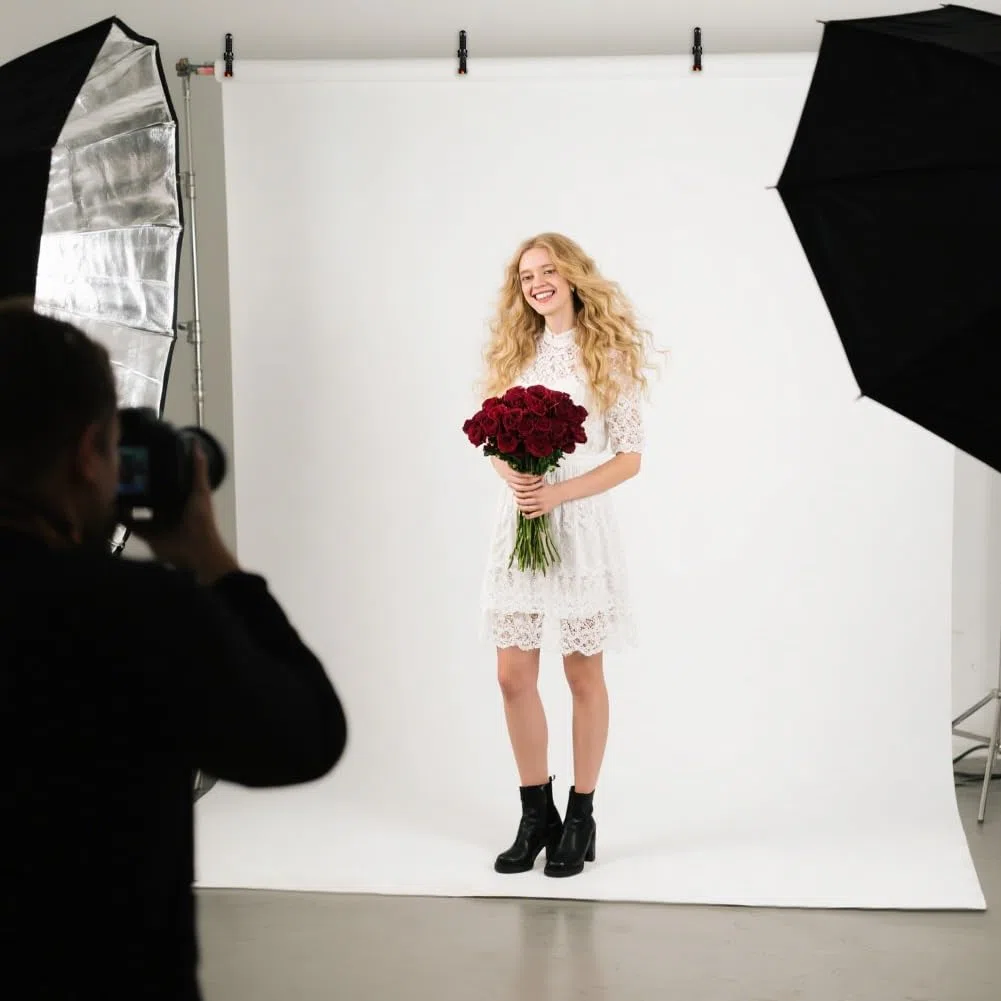 HOTUT Tło ekranu, 1,8 m x 2,8 m, białe tło fotograficzne, przenośne składane tło fotograficzne, tkanina z włókniny do studia fotograficznego, nagrywania wideo, transmisji na żywo, imprez