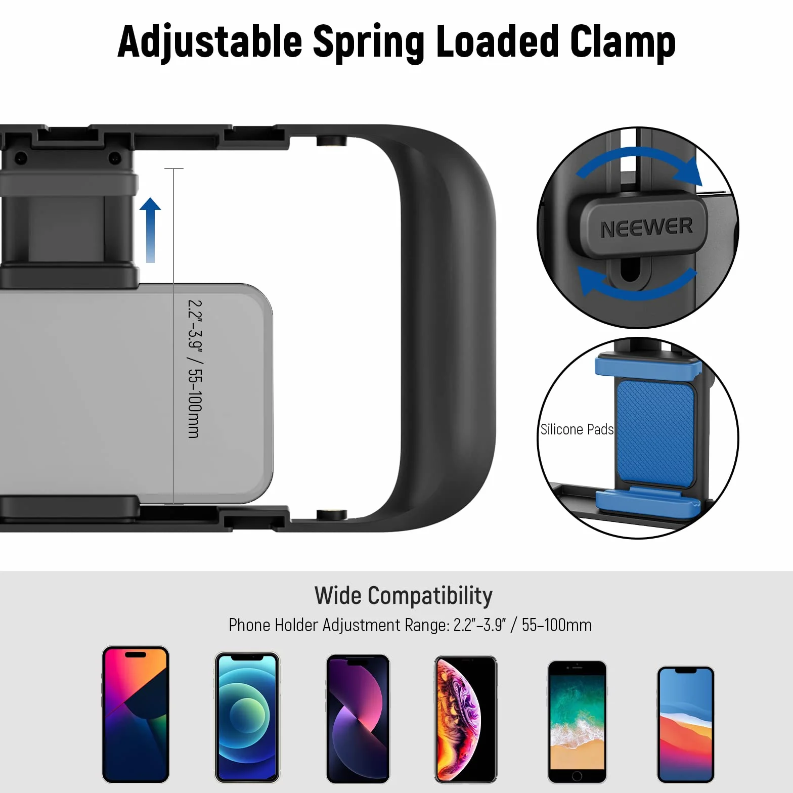 NEEWER Uchwyt na telefon komórkowy, klatka stabilizatora z akcesoriami i gwintem 1/4", kompatybilna z iPhone 14 Plus/Pro Max 13 Mini/Pro Max X XS Max XR Android