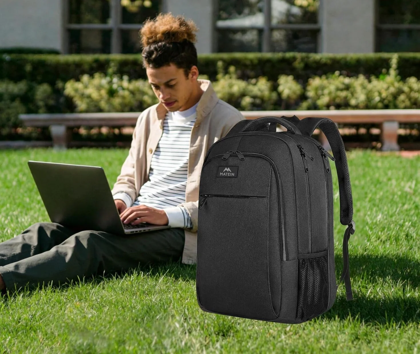 MATEIN Plecak męski,duży plecak na laptopa 17,3 cala, plecak szkolny, torba na laptopa, antykradzieżowy, czarny