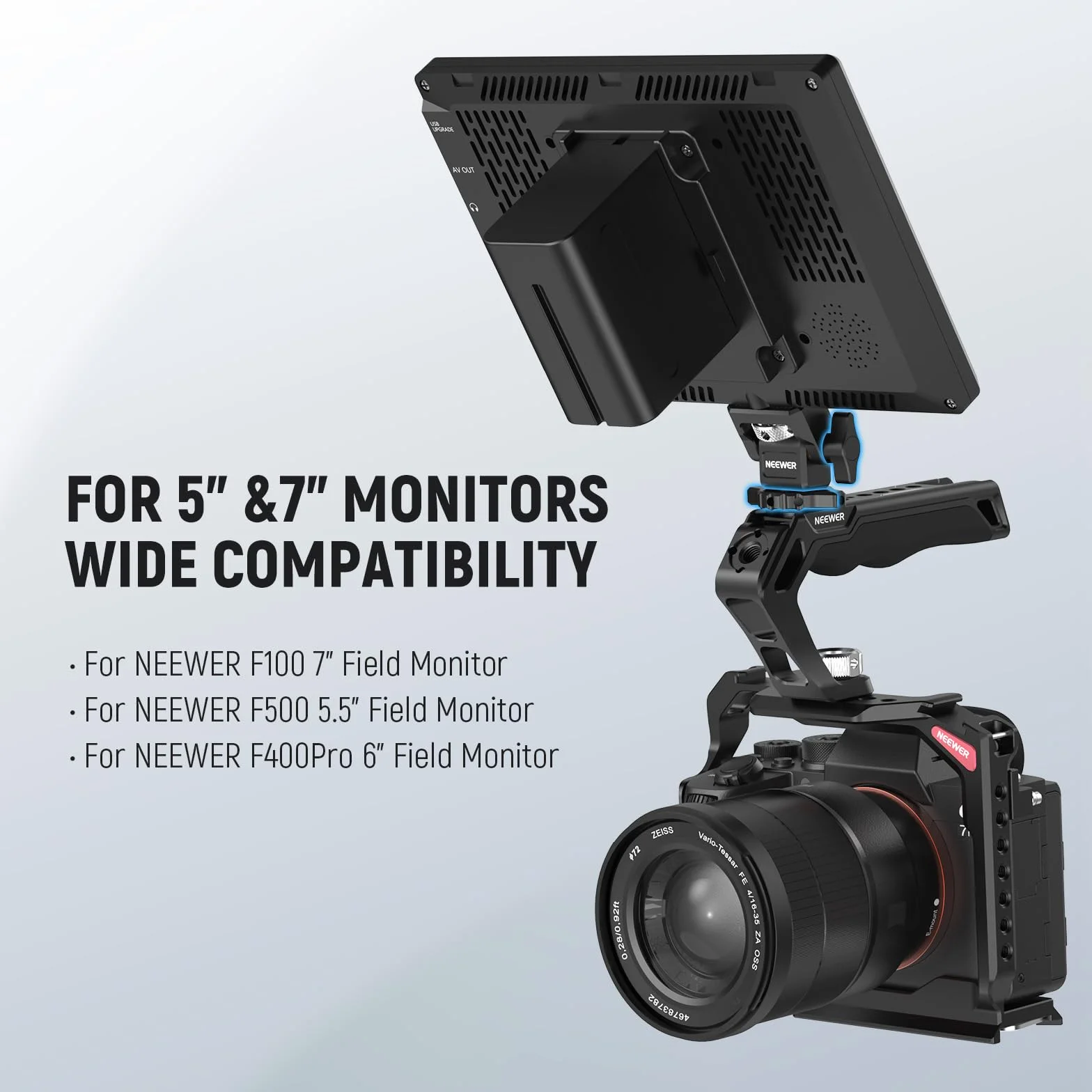 NEEWER Uchwyt na monitor terenowy z zimną stopką, śruba 1/4", kompatybilny z Atomos Ninja V, obracany 360° 180°, regulacja nachylenia
