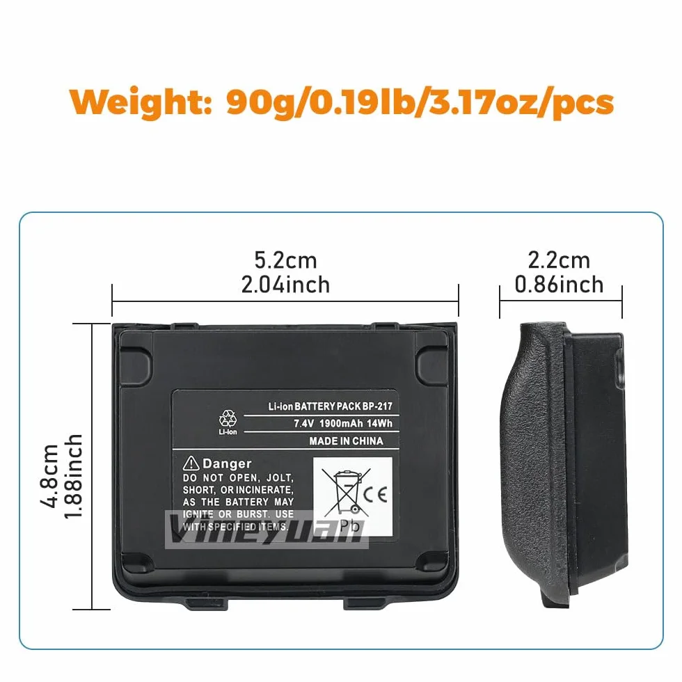 7,4 V 1900 mAh BP-217 BP-217Li Wymienna bateria do IC-80AD IC-91A IC-91AD IC-E80D IC-E90 IC-E91 IC-T90 IC-T90A IC-T90E IC-T91 ID-91 Radiowy akumulator litowo-jonowy