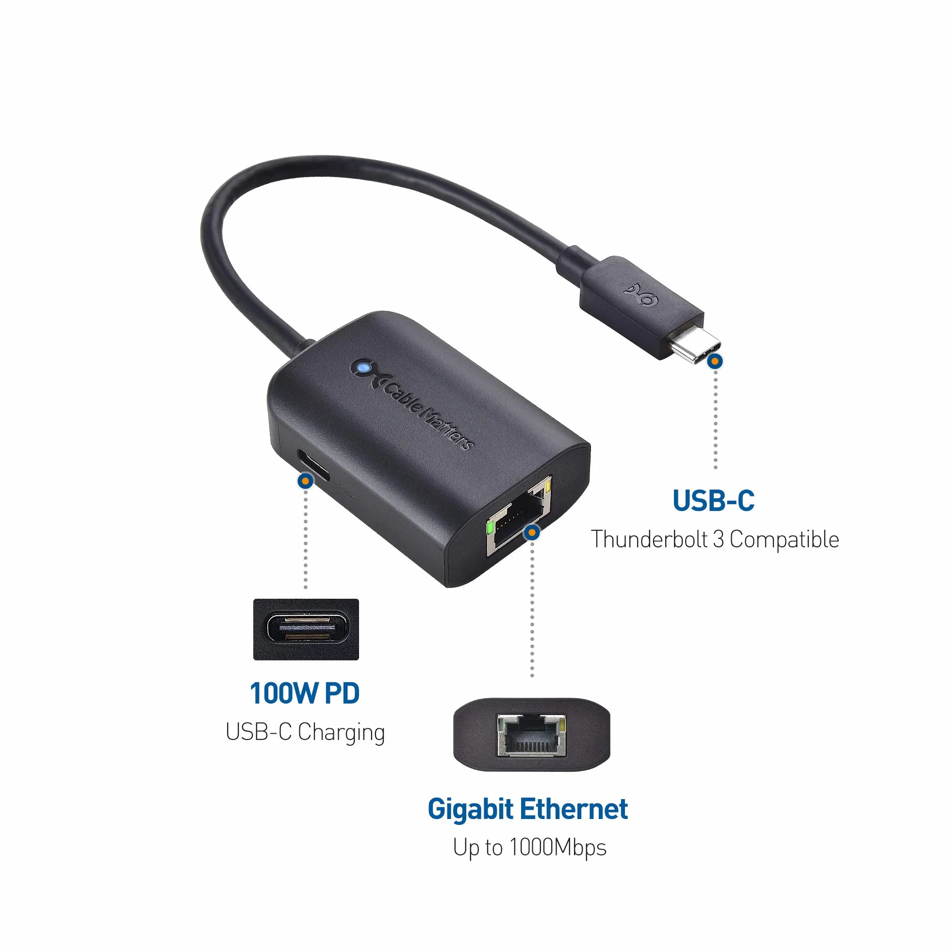 Cable Matters Adapter USB C do Gigabit Ethernet 100 W 480 Mb/s dla Chromecasta z Google TV 2020