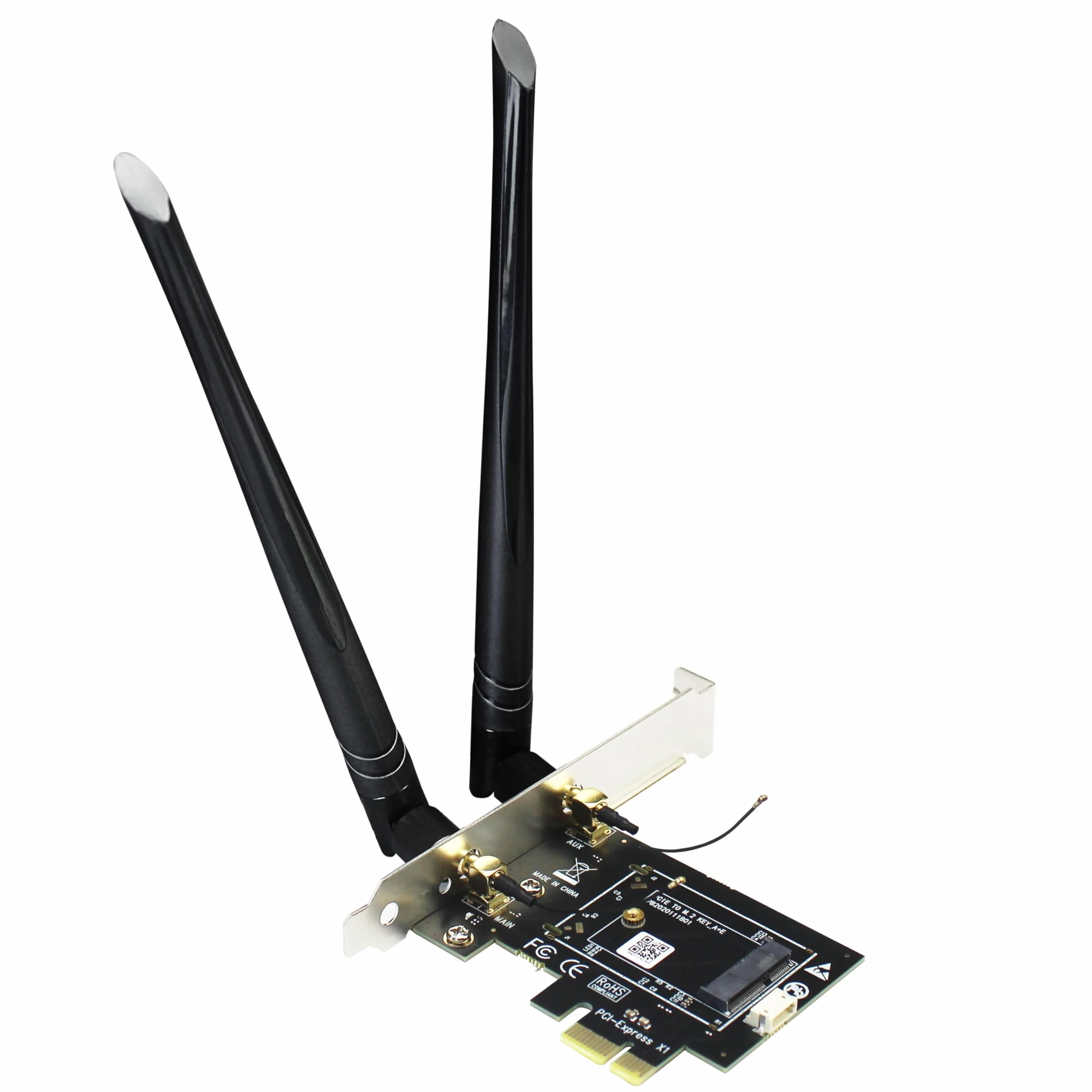 GLOTRENDS WA01 Adapter M.2 E Key na PCIe X1 WiFi Bluetooth dla modułu M.2 WiFi 4/5/6/6e/7/Coral TPU, z zestawem anten 6-dBi SMA