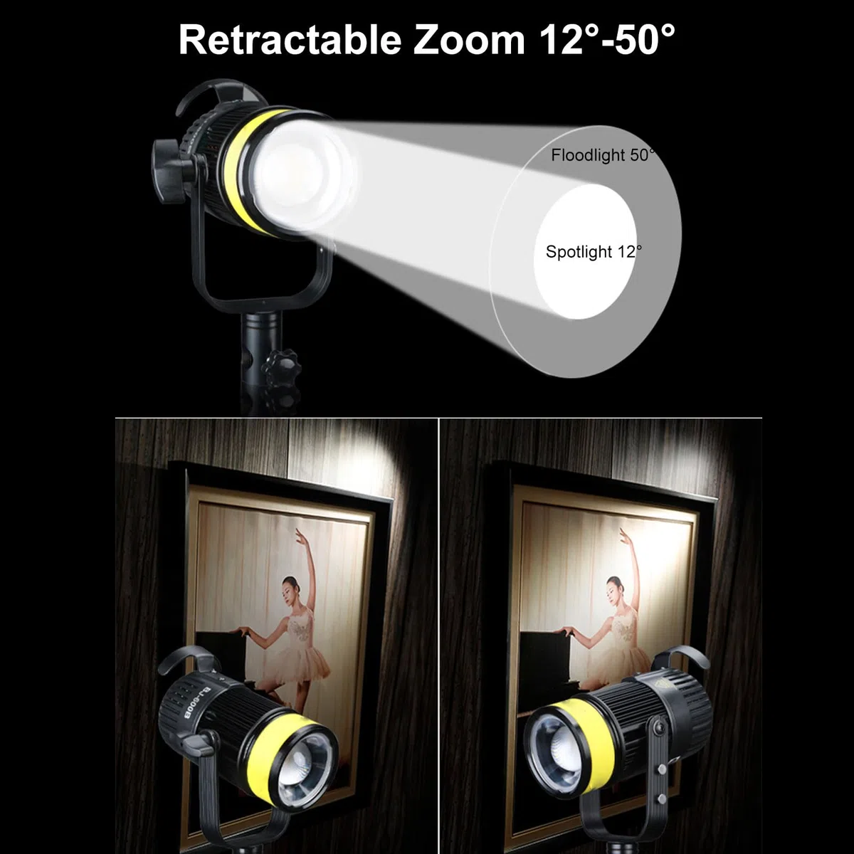 Lazmin112 Wideo LED, 35 000 Luksów 5600 K CRI 96+ Możliwość Przyciemniania Oświetlenie Fotograficzne z Regulowanym Kątem świecenia, do Portretowej Biżuterii Fotografia Produktowa (Wtyczka UE 800 W)