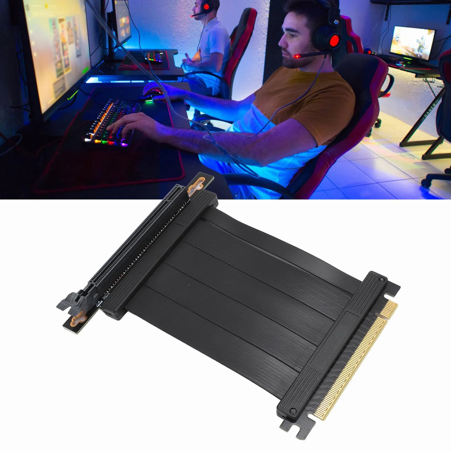 Kabel przedłużający PCIe 4.0 X16, kabel rozszerzający GPU 26 GB/s High Speed z portem PCI Express 4.0, żeńskie złącze PCIe pod kątem 90 stopni do karty rozszerzenia GPU