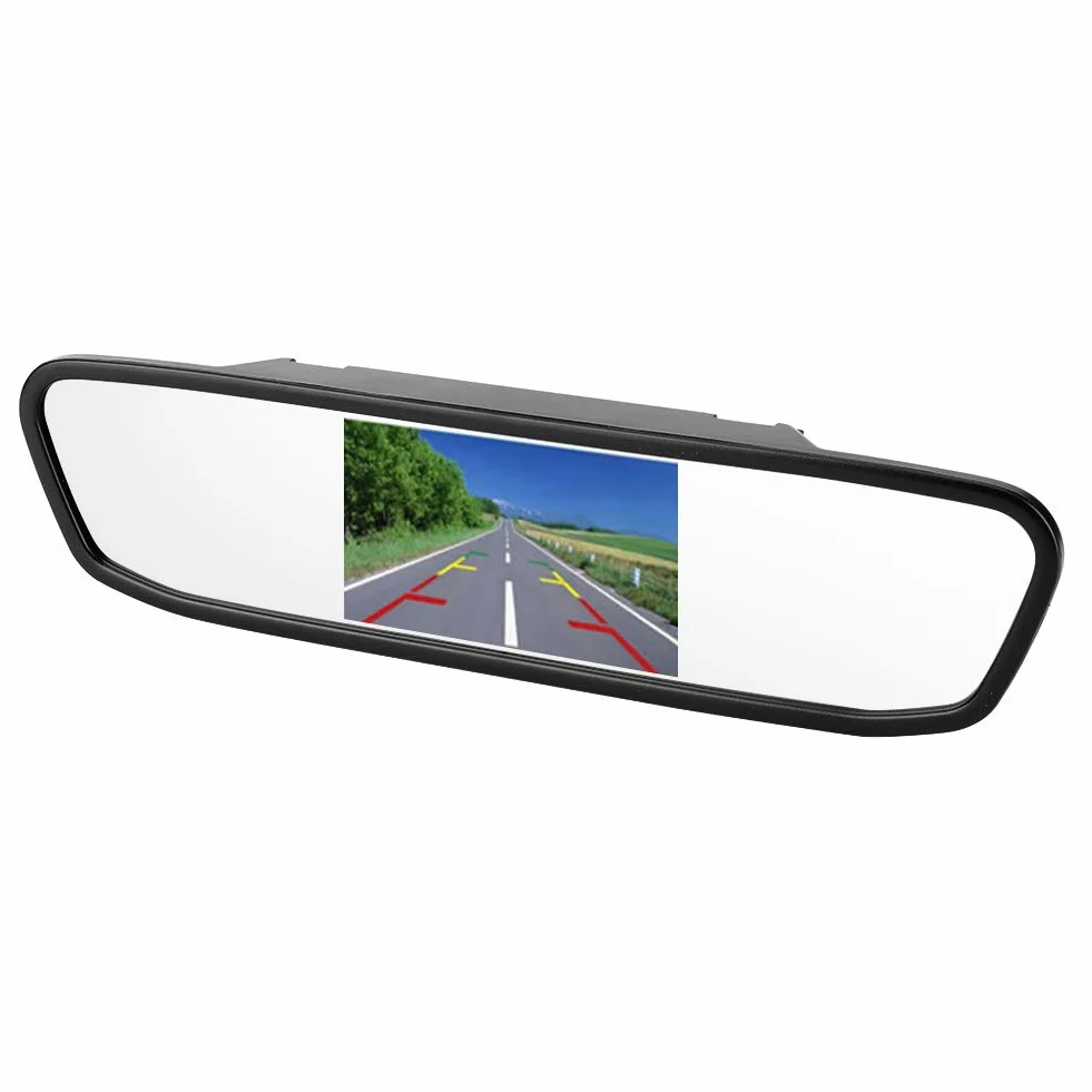 4,3-calowy Monitor HD TFT-LCD w Lusterku Wstecznym, Ekran Monitora Samochodowego 480 H X 272 V, Kamera Cofania w Lusterku Wstecznym Samochodu, 12 V, 2 Kanały Wejścia Wideo