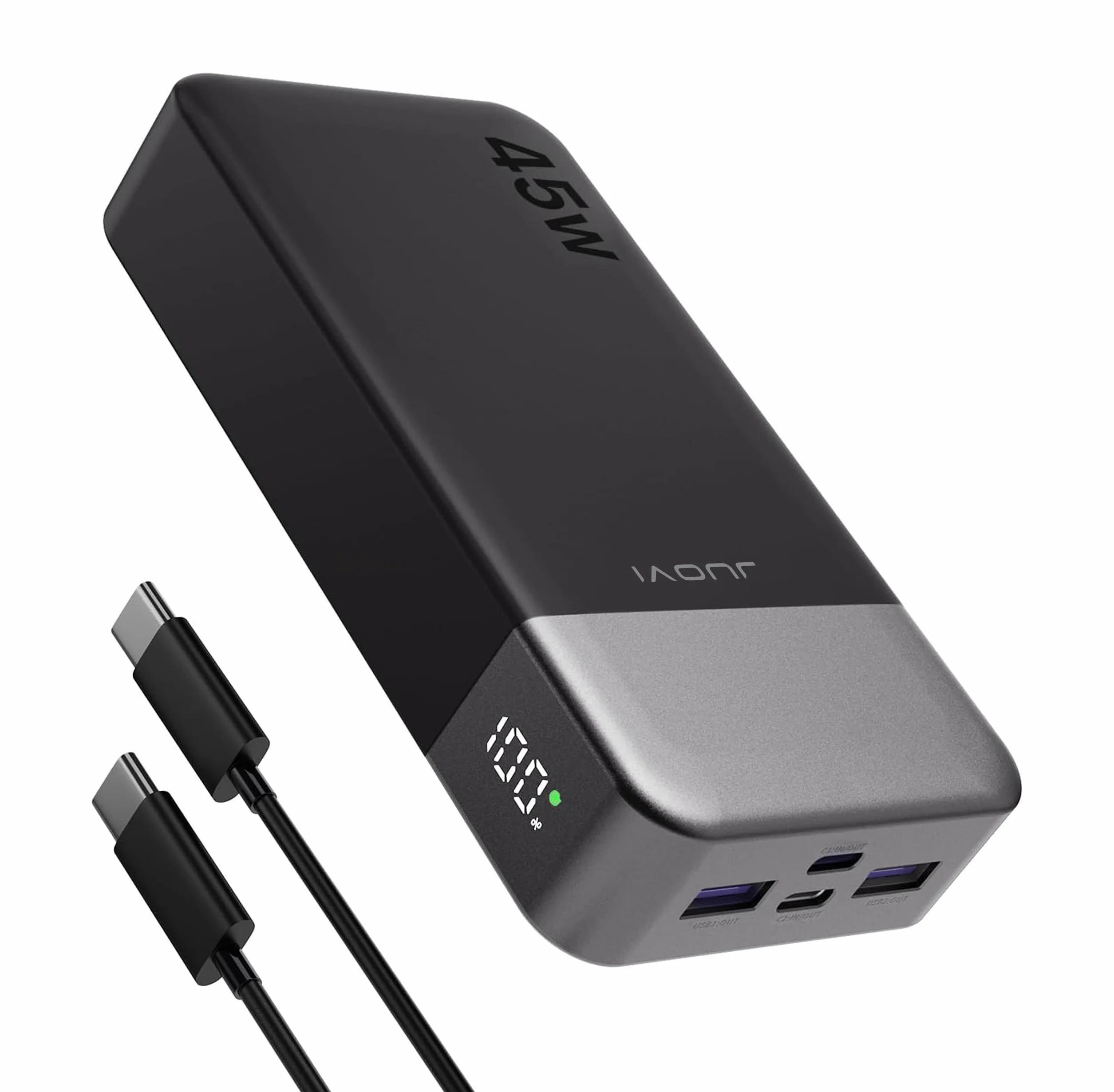PowerBank 20000mAh 45W Szybka ładowarka przenośna USB C 4 porty LED czarny