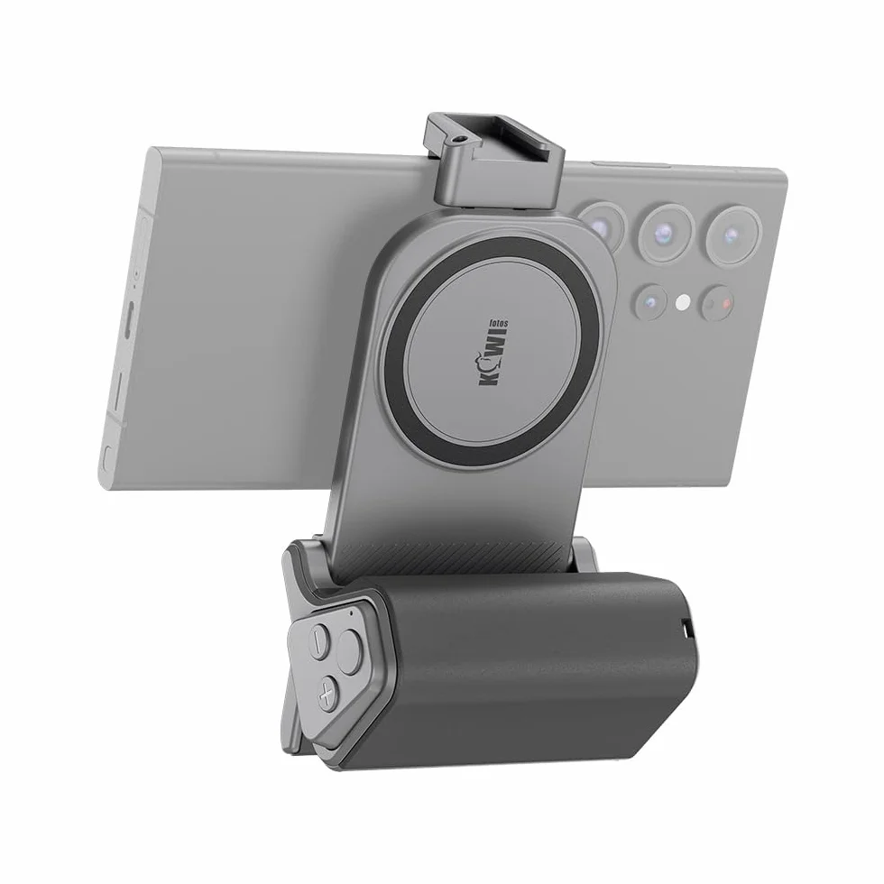 KIWIFOTOS Ulepszona kamera do smartfona, duży uchwyt, pasuje do dużej dłoni, odłączany pilot Bluetooth, nagrywanie wideo vloggera, zatrzaskowy uchwyt do telefonów iPhone Andriod, szerokość 59-85 mm