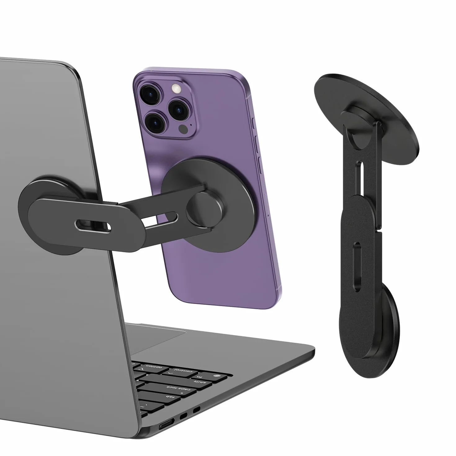 CloudValley Magnetyczny stojak na laptopa i telefon, 3-wymiarowy regulowany uchwyt z akcesoriami do przekazywania kamery dla iPhone'a, składany wspornik mocujący do Tesla PC Gym Monitor, czarny