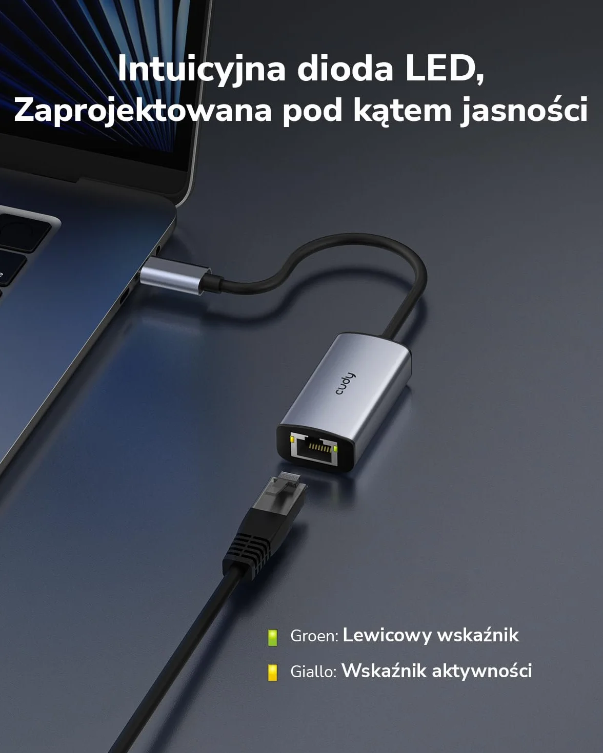Cudy Adapter Ethernet USB-C na 2,5 Gb/s, przewodowy adapter sieciowy, aluminiowy adapter RJ45 2500 Mb/s Thunderbolt LAN, kompatybilny z MacBookiem, iPhone 15/16, Steam Deck, Switch, UE25C