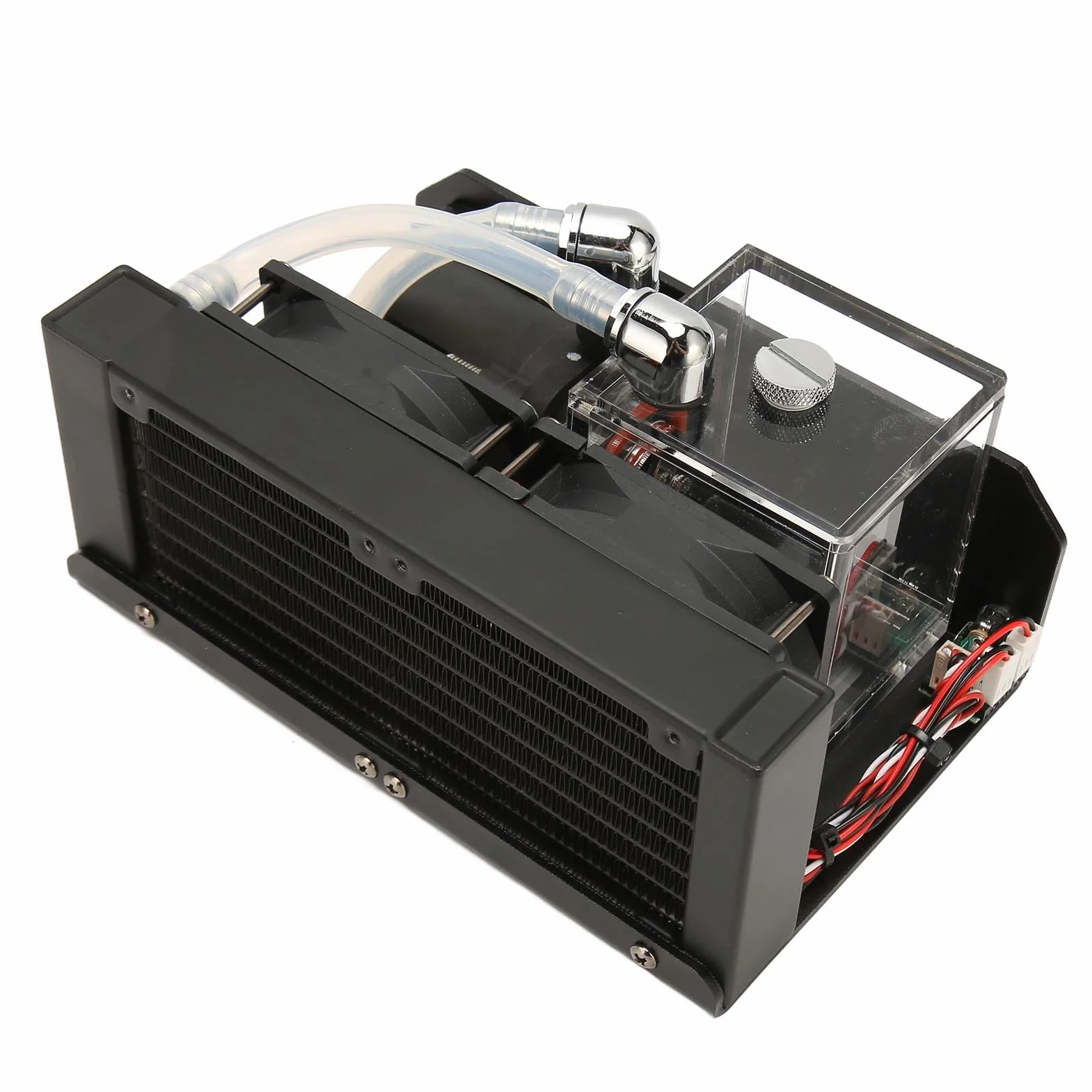 Focket Pompa Chłodząca wodą, 12 V 10 W 600 L H Podwójne Wentylatory Chłodzące z Przepływem Wody 4000 Obr./min Aluminiowy Zbiornik ze Zbiornikiem 300 Ml do Układu Chłodzenia cieczą Procesora PC
