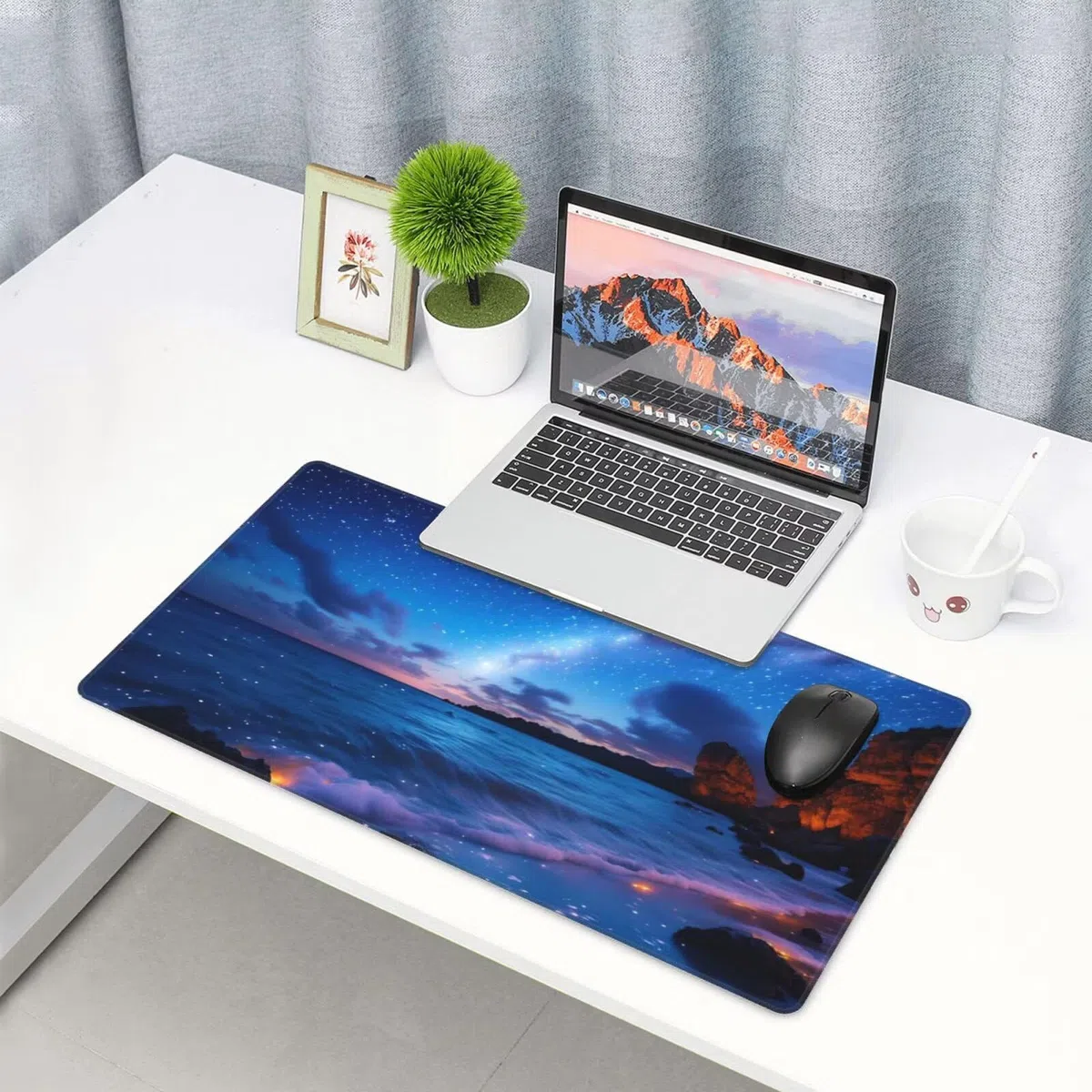Gamingowa podkładka pod mysz XXL, 1200 x 600 mm, niebieska, gwiaździste niebo, podkładka pod mysz, duża, 120 x 60 cm, rozszerzona podkładka na biurko, akcesoria gamingowe z przyszytymi krawędziami,
