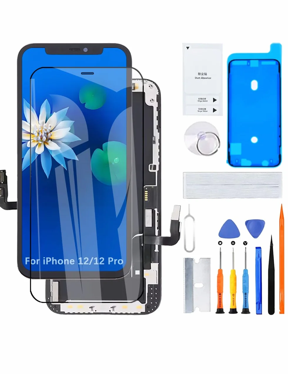 H&LYCYJ Wyświetlacz do iPhone 12/12 Pro A2403 A2172 A2402 LCD ekran zastępczy 3D Touch Full HD ekran dotykowy ID Digitizer ramka montażowa, wodoodporny klej, zestawy naprawcze