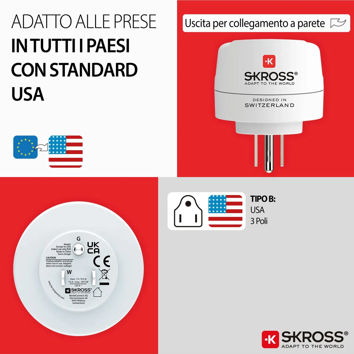 Skross Zasilacz sieciowy Adapter podróżny z Europy do USA