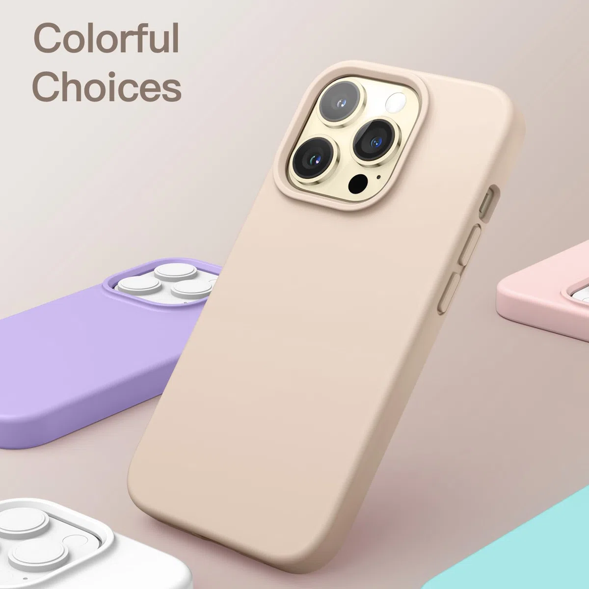 JETech Silikonowe Etui dla iPhone 14 Pro, Beż | Jedwabiście Miękki Dotyk, Ochrona przed Wstrząsami, Odporne na Zarysowania, Wyściółka z Mikrofibry