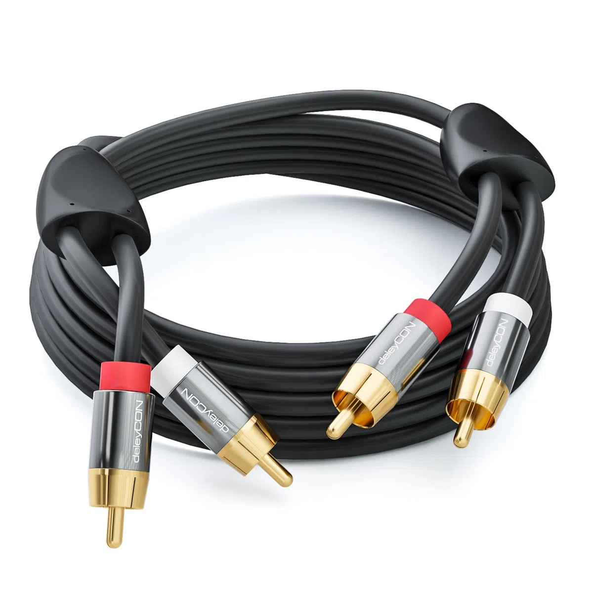 deleyCON 0,5m Kabel Cinch Stereo Audio RCA - 2x Wtyk - do Zestawu HiFi, Odbiornika HiFi, Kina Domowego, Odtwarzacza Blu-Ray - Czarny