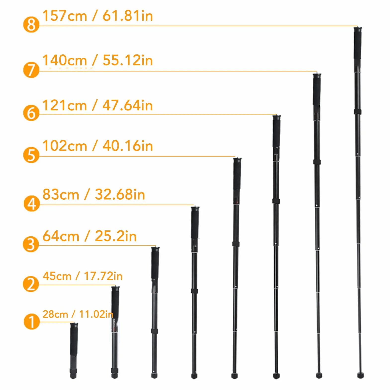 Lekki teleskopowy monopod aparatu 8 sekcji 28-157 cm z szybkim zapięciem antypoślizgowy