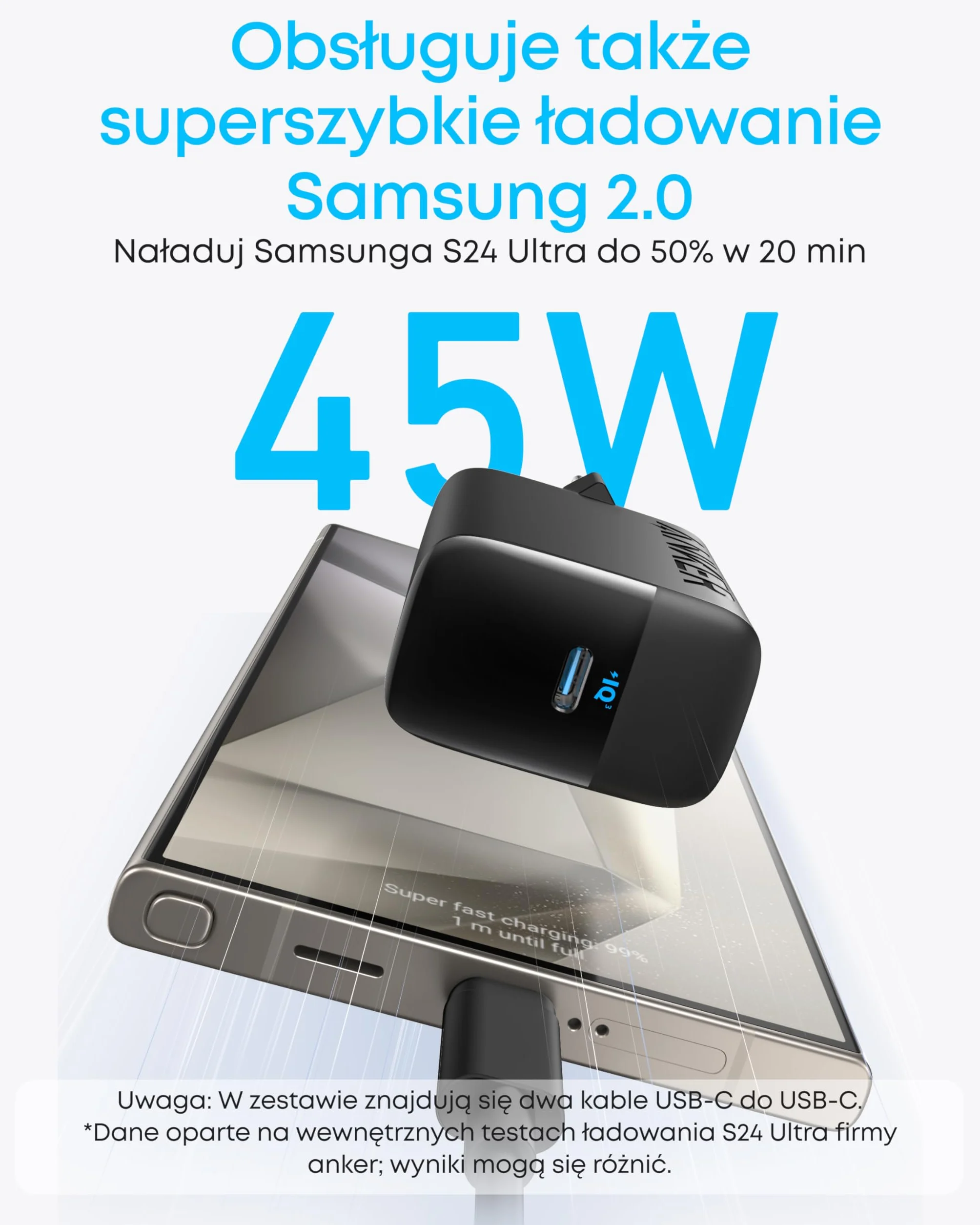 Anker Ładowarka USB C 45 W, zestawy ładujące z 1.5M kablem, szybka ładowarka, kompaktowa ładowarka, kompatybilny z iPhone 16/15/14/13, iPad, Samsung Galaxy S24/S23, Pixels (Czarny, 2 opakowania)