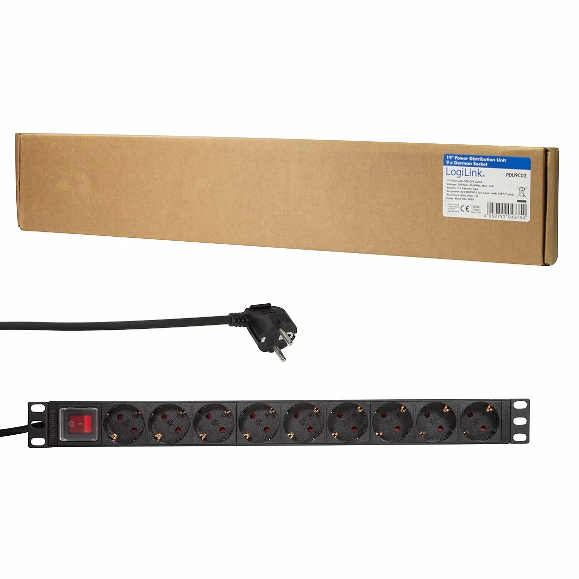 LogiLink PDU9C02 rozdzielacz zasilania PDU 9 x gniazdo sieciowe, PDU9C02 (jednostka PDU 9 x gniazdo sieciowe czarny)
