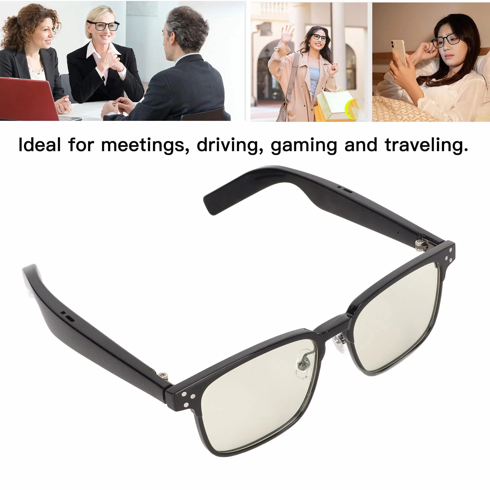 Inteligentne Okulary Audio, Otwarte Okulary Muzyczne Bluetooth 5.3 z Wbudowanymi Dwoma Głośnikami, Blokowanie Niebieskiego światła, wodoodporność IPX4, Profesjonalne Inteligentne