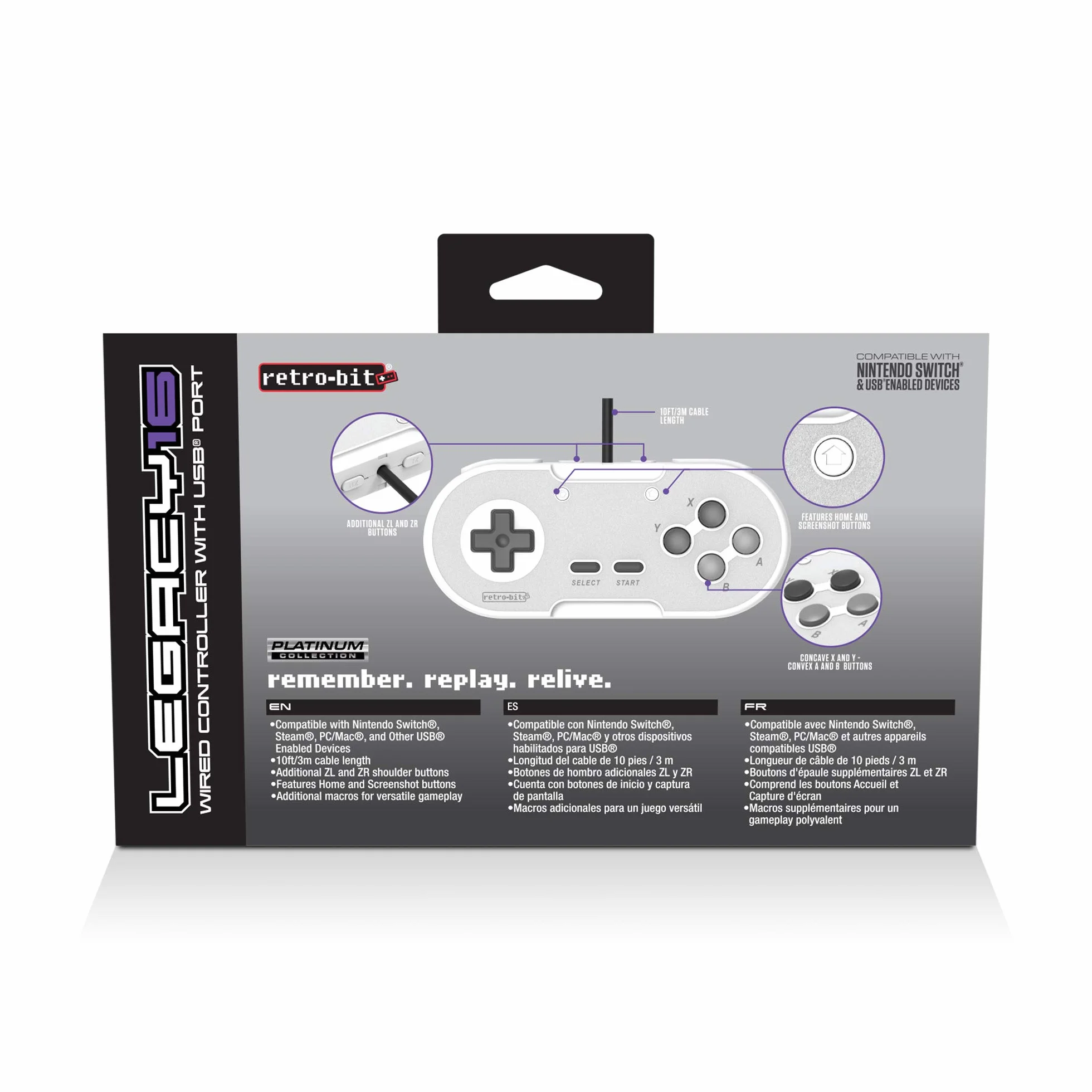 Retro-Bit Legacy 16 Przewodowy kontroler USB do przełącznika, PC, MacOS, RetroPie, Raspberry Pi - Grey - - Nintendo Switch