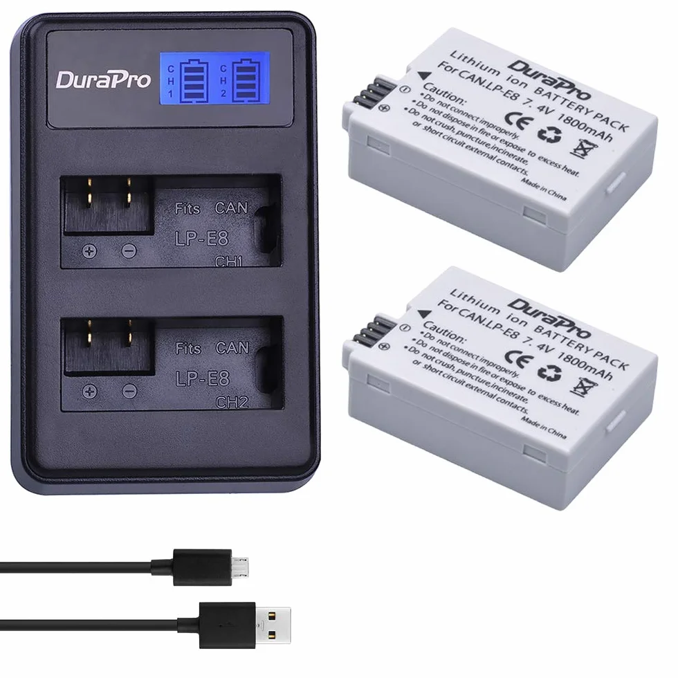 DuraPro Akumulator LP-E8 i Ładowarka Dual LED USB do Canon EOS 550D 600D 650D 700D Rebel T2i T3i T4i T5i