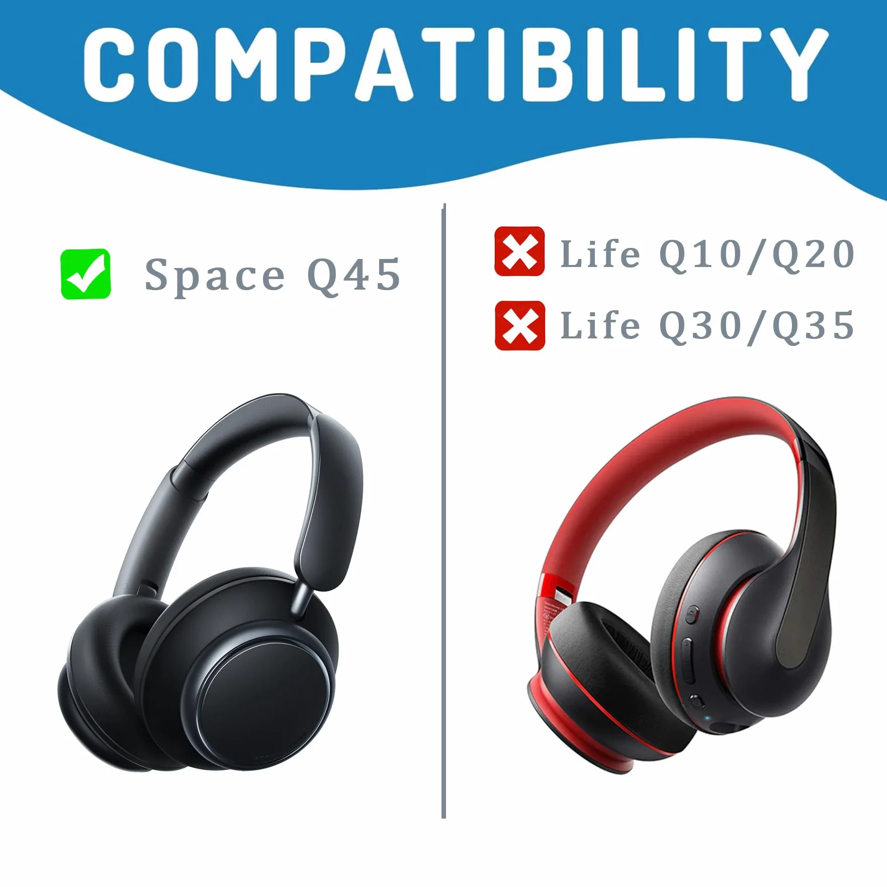 Adhiper Q45 nauszniki kompatybilne ze słuchawkami Anker Soundcore Space Q45, skóra proteinowa, redukcja szumów, części zamienne, słuchawki nauszne (czarne)