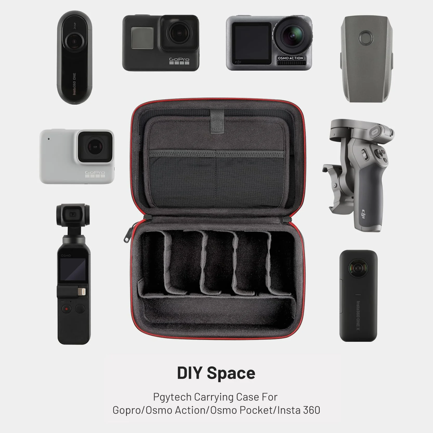 PGYTECH Torba do przenoszenia aparatu, torba do przechowywania OSMO Action 4/3, OSMO Pocket 3/2, do Gopro 12/10/9, DJI FPV torba do przenoszenia baterii do Osmo Mobile 3, Insta 360 x4/x3