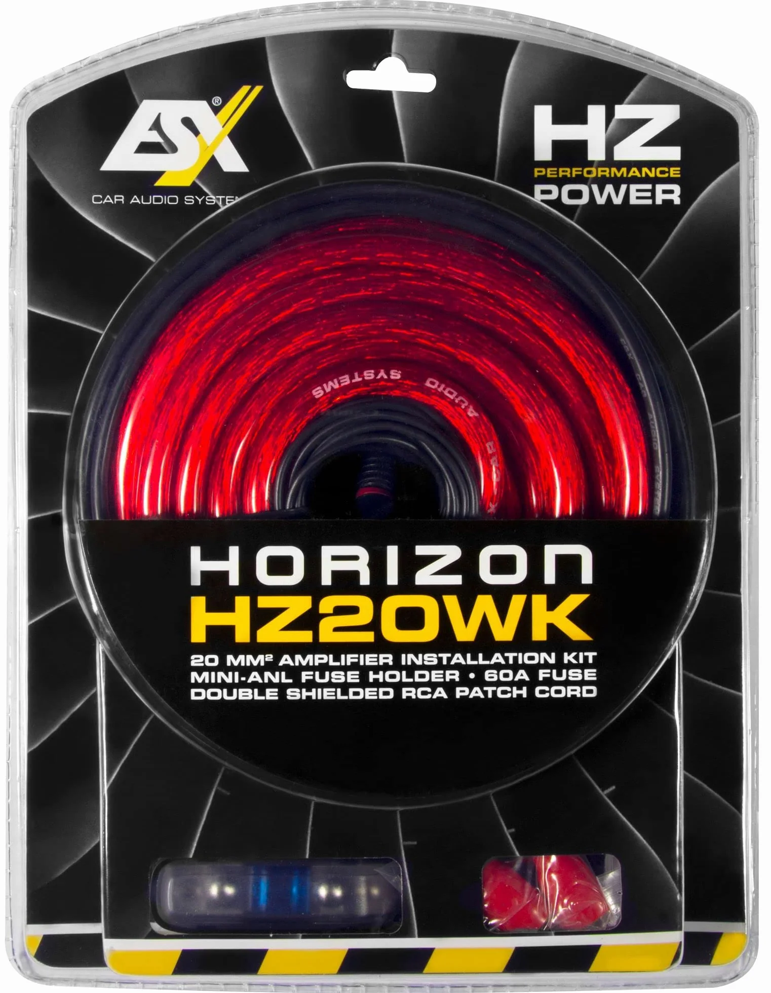 ESX HZ20WK - zestaw kabli 20 mm² z kablem cinch o długości 5 m i bezpiecznikiem Mini-ANL