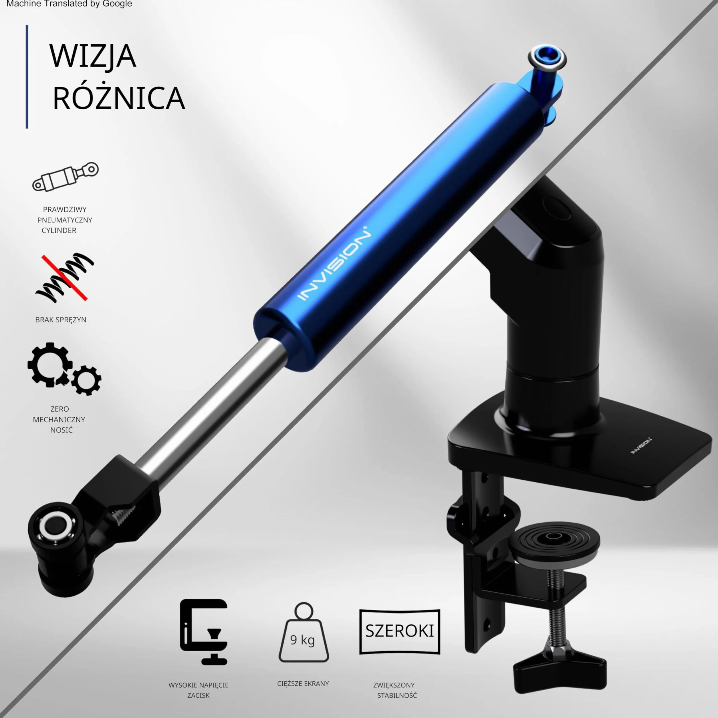 Invision Solidny, obrotowy, uchwyt biurkowy na sprężynie gazowej do monitora LCD, LED od 13 do 32 cali o wadze od 2 kg do 9 kg, Czarny (MX200)