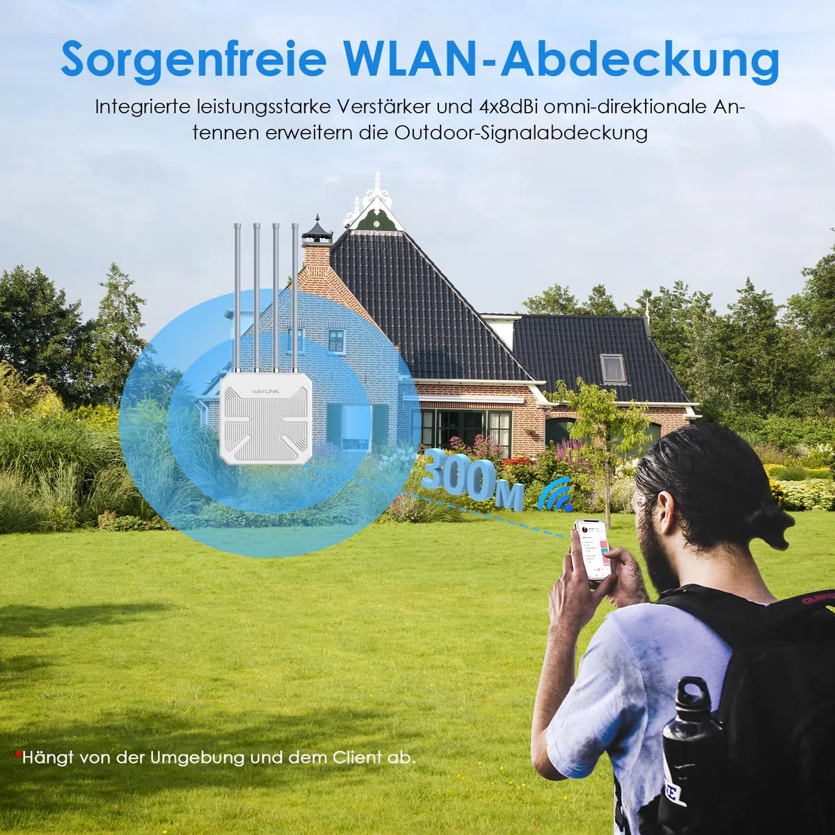WAVLINK Zewnętrzny wzmacniacz WiFi 6 Mesh – 1800 Mbit/s Dual Band (2,4 G + 5G) Router zewnętrzny i punkt dostępowy z PoE, 4 x 8 dBi anteny o wysokiej wydajności, IP67 odporny na warunki atmosferyczne