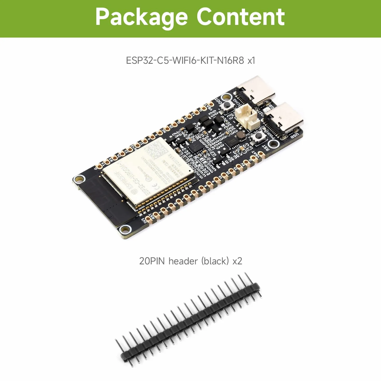 Waveshare ESP32-C5 Dual-Band Wi-Fi 6 Development Board, 16MB Flash and 8MB PStatic RAM, 240MHz RISC-V Processor, ESP32-C5-WROOM-1 Series Module, Multi-Protocol RISC-V MCU, Standard Version