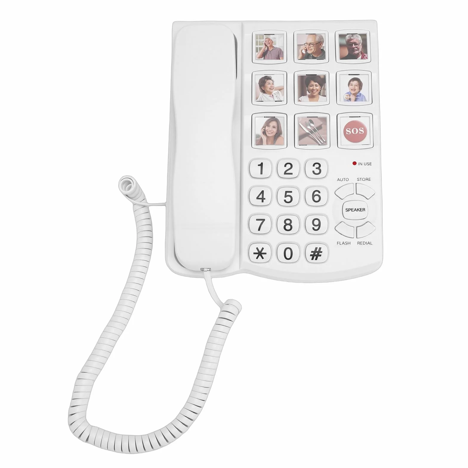 Telefon Stacjonarny z Dużymi Przyciskami i Pamięcią Wybierania, Zestaw Głośnomówiący, Regulowana Głośność, dla Seniorów