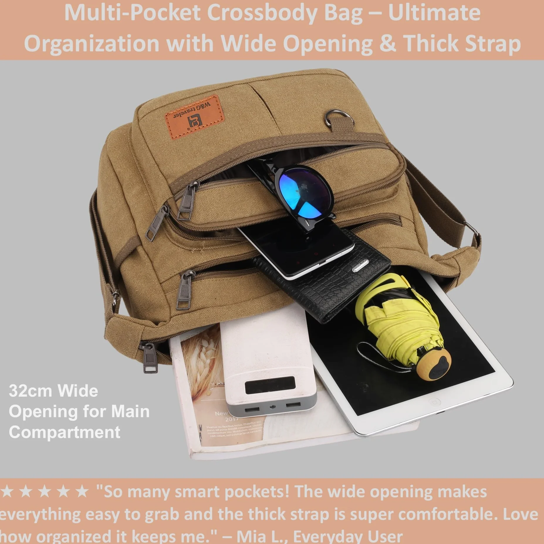 Torba listonoszka Crossbody RFID z uchwytami na butelki, 13-calowa na laptopa, portfel wbudowany
