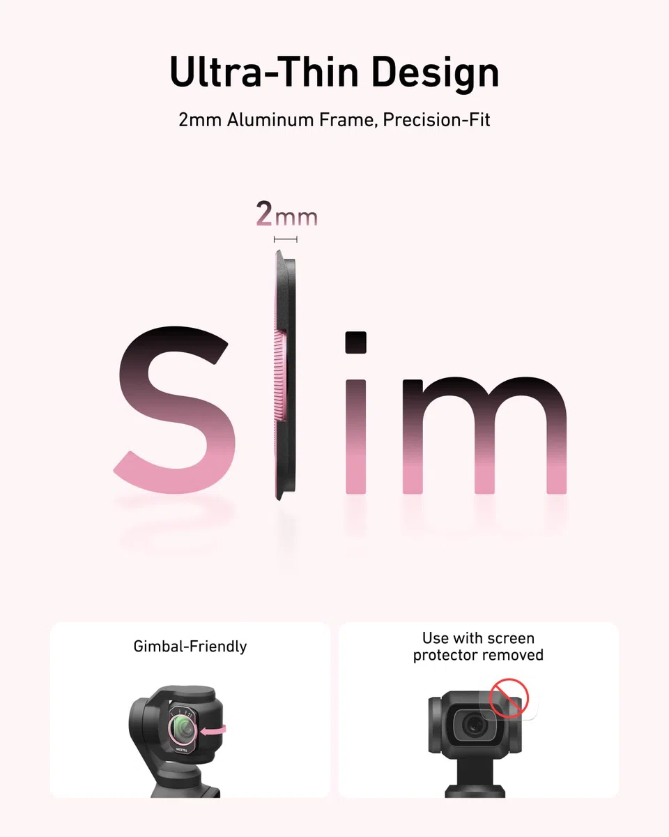 TELESIN Filtry do DJI Osmo Pocket 4/3, zestaw filtrów ND VND 2-32 + CPL + 1/4 Black Mist + Cool Rose, zestaw magnetycznych filtrów do obiektywów, kieszonkowe akcesoria 3/4 do vloga, podróży, kinowego
