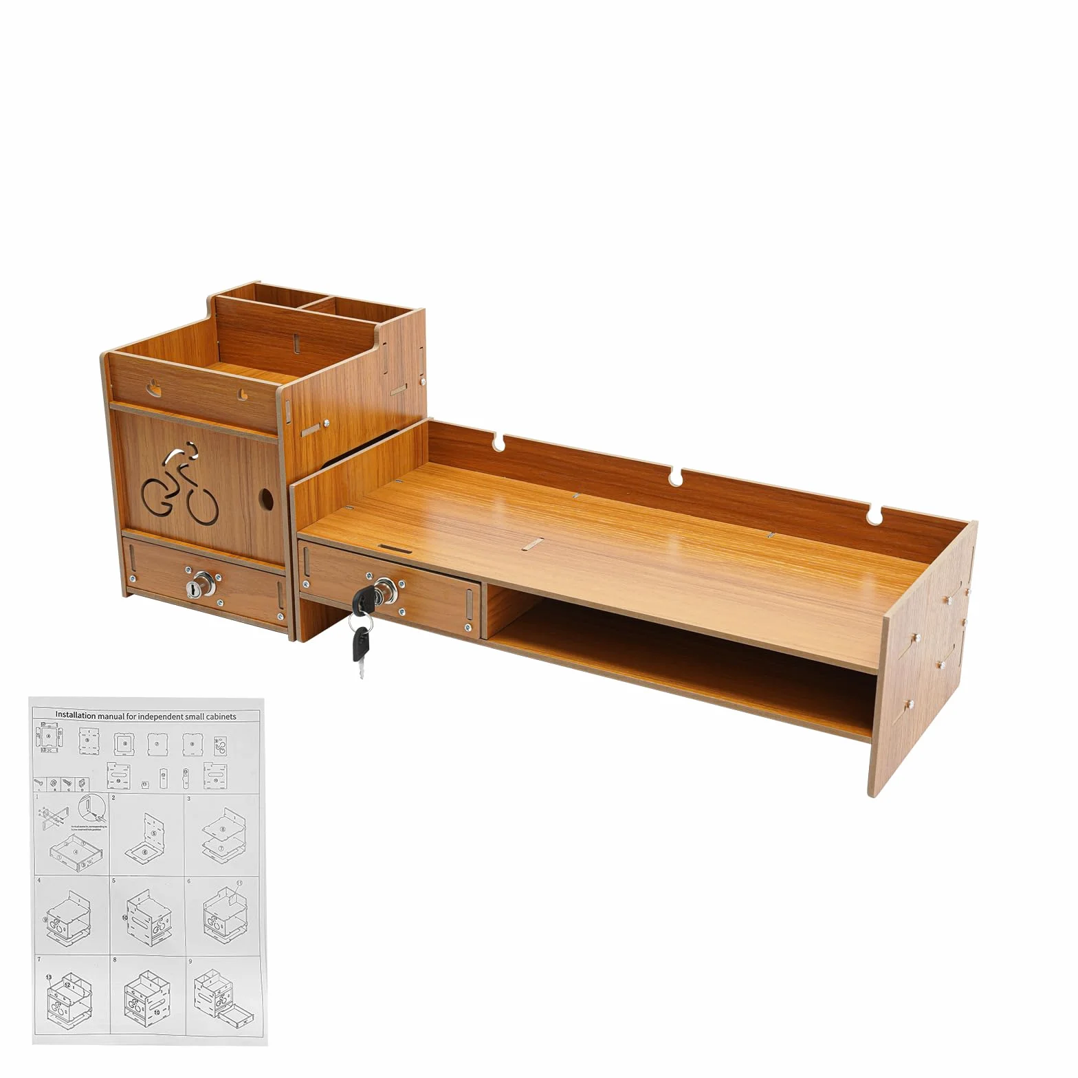 Stojak pod monitor z uchwytem na telefon komórkowy i szufladą, półka, 48 x 20 x 13,5 cm, drewniana podstawa, stojak na laptopa, laptopa, notebooka, drukarki