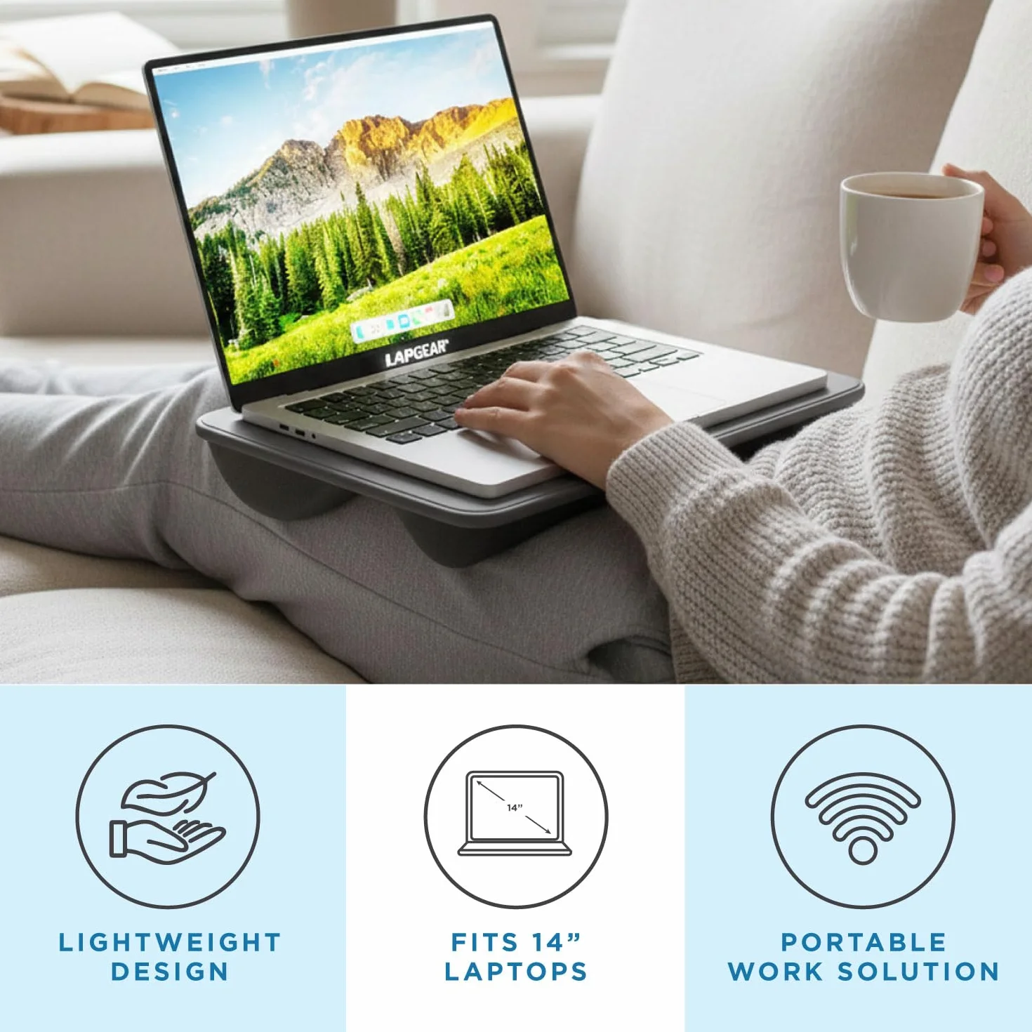 LAPGEAR Kompaktowe biurko na kolana węgiel drzewny do laptopów 15 cali